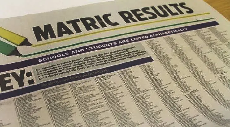 A picture of matric results magazine cover page